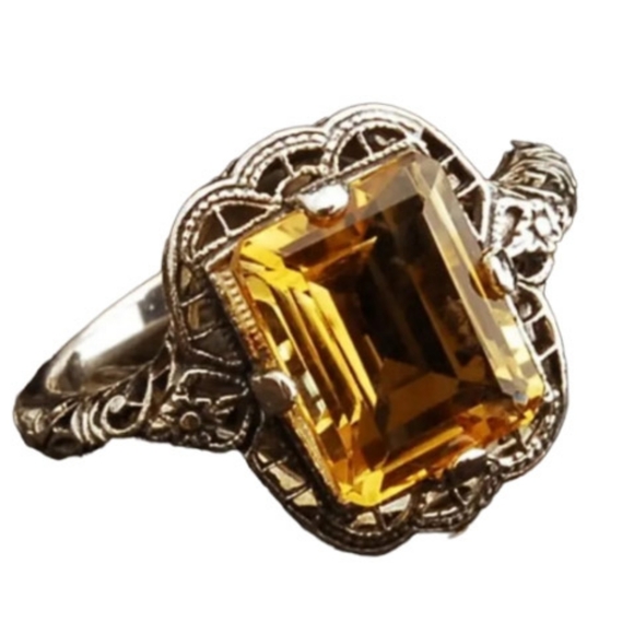 🎀925 Princess Cut Classin Citrine Ring - Picture 5 of 12